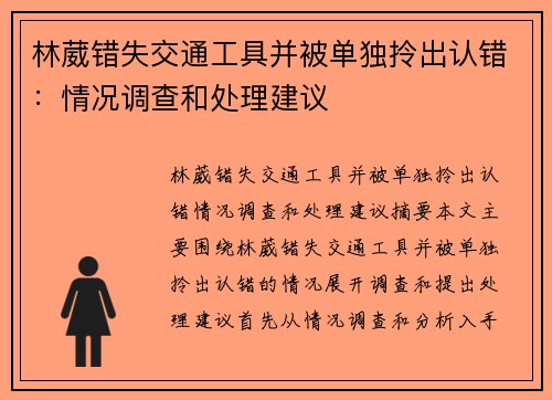 林葳错失交通工具并被单独拎出认错：情况调查和处理建议